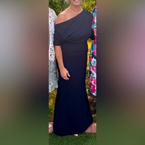 Betsy & Adam Navy Trumpet Gown